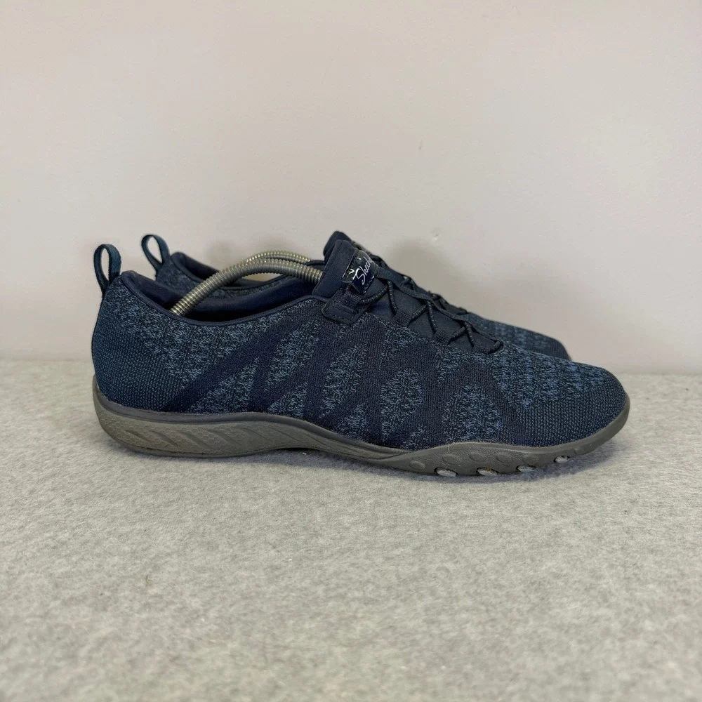 Skechers Shoes Womens Size 10 Navy Blue Knit Slip On Bungee Sneakers 100301